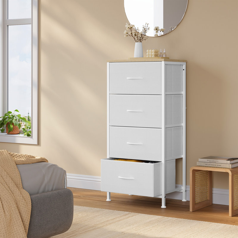 Narrow chest of drawers, chest of drawers with 4 drawers made of fabric, sideboard storage chest for bedrooms, living room, hallway, industrial style