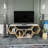 Modern TV Stand, White & Sonoma Color, 55.5 x 11.6 x 21.7 inches | 100% Melamine Coated Particle Board, Thickness: 0.7 inches | Stylish Geometric Design, Perfect for Contemporary Living Rooms & Entertainment Spaces