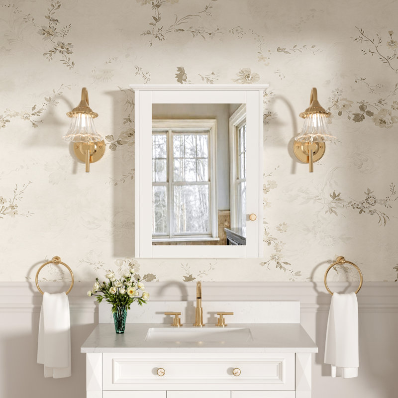 Wall Mounted Surface Mount 24" W x 30" H Mirror Cabinet With Shelves, White