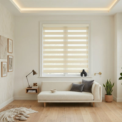 Shadesu Zebra Blinds for Windows, 60" W x 72 H, Cream, Dual Layer Free-Stop Zebra Shades, Light Control for Day and Night, Sheer Blinds for Indoor Windows, Bedroom, Kitchen