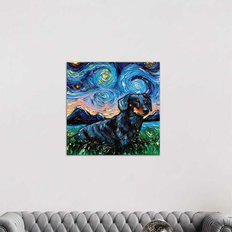 Black And Tan Dachshund Night III by Aja Trier - Wrapped Canvas Painting, 93.98 cm H x 93.98 cm W x 1.91 cm D