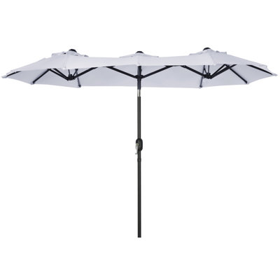 Parasol de marché à double face avec inclinaison et manivelle, 3 bouches d'aération et 12 nervures pour le jardin, la terrasse et la piscine