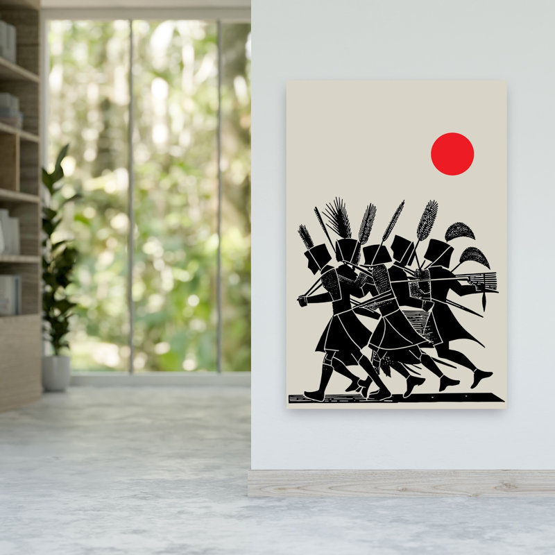 Marching Archers Red Sun Minimalist Abstract Architecture Landscape Wall Art Print 1 Piece Wrapped Canvas Wall Art