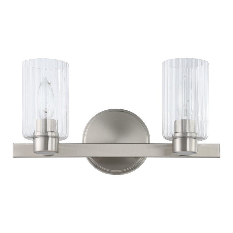 Éclairage pour salle de bain 2 lumières en nickel brossé avec abat-jour en verre nervuré transparent Dungannon, Nickel brossé