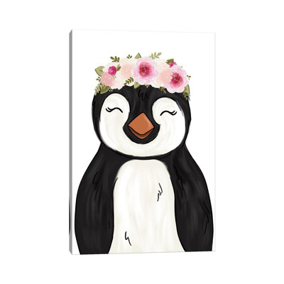 Floral Crown Penguin 1 Piece Wrapped Canvas Wall Art