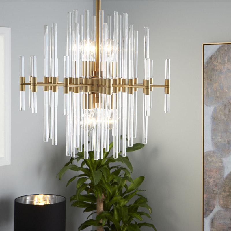 Quebec 6 - Light Geometric Chandelier, 24.75" H x 22.75" W x 22.75" D