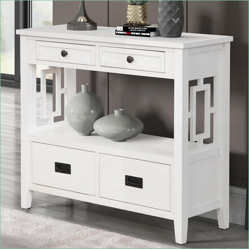 Table basse en pin antique blanc antique - Rangement spacieux pour l'entrée et la chambre à coucher, assemblage facile, Blanc