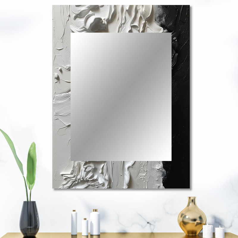 White And Black Tranquility Unleashed I - Marble Decorative Wall Mirror, White Large Mirror, Printed Metal Art, 40" x 30"