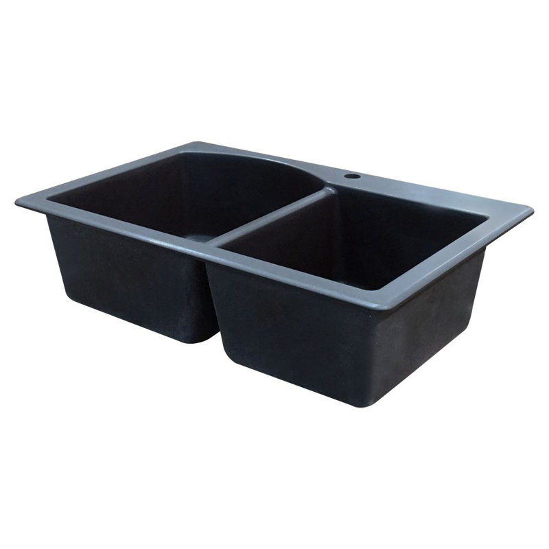 Aversa 33'' L Double Bowl Kitchen Sink, Black