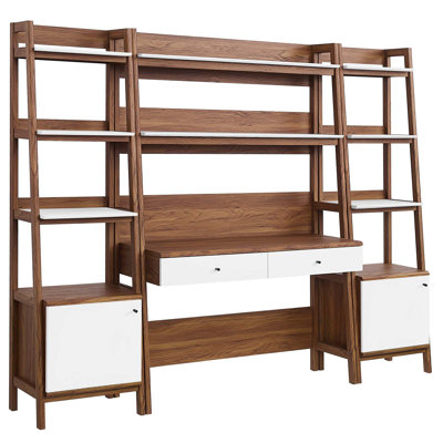 Modway Bixby 3-Piece Wood Office Desk and Bookshelf