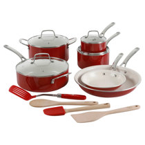 imarku Pots and Pans Set 16-Piece Nonstick Granite Coating Cookware Sets Red