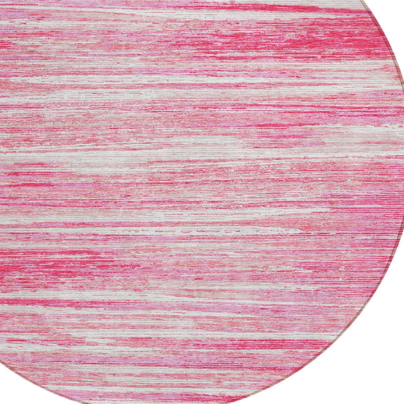 Tapis intérieur lavable rayé rose et ivoire 8 pi