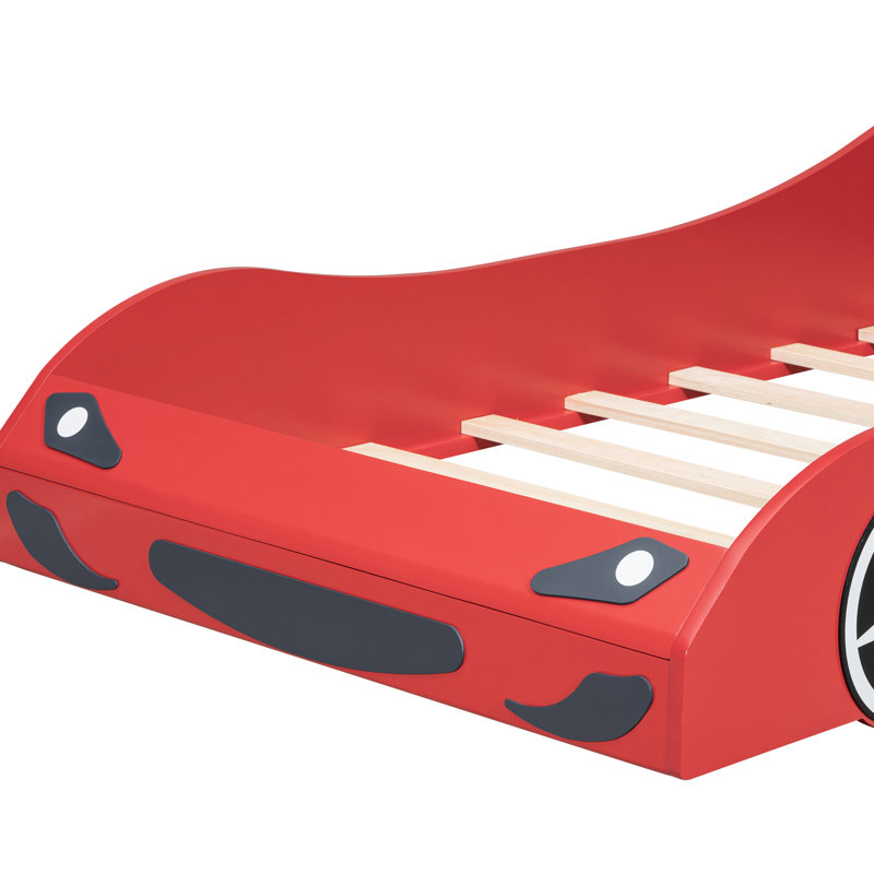 Lit plateforme simple pour voiture de course avec accents à DEL et support dorsal confortable, rouge, confortable et rembourré