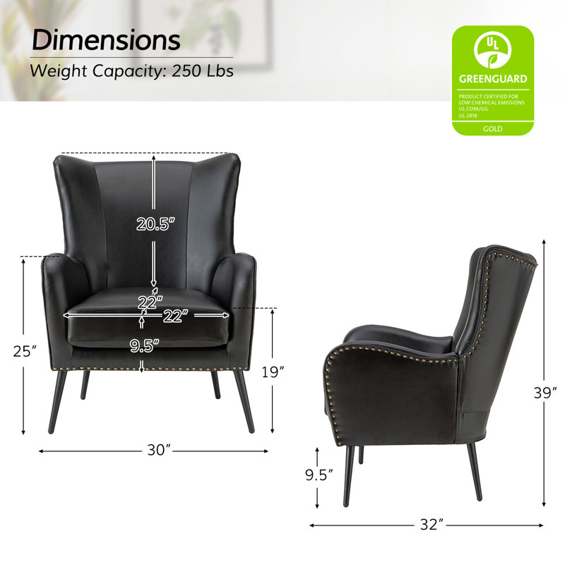 Fauteuil à oreilles 30 po Atalyia, Cuir végétalien noir