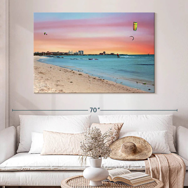Coucher de soleil à Palm Gillard Aruba, H 34 po x l 51 po