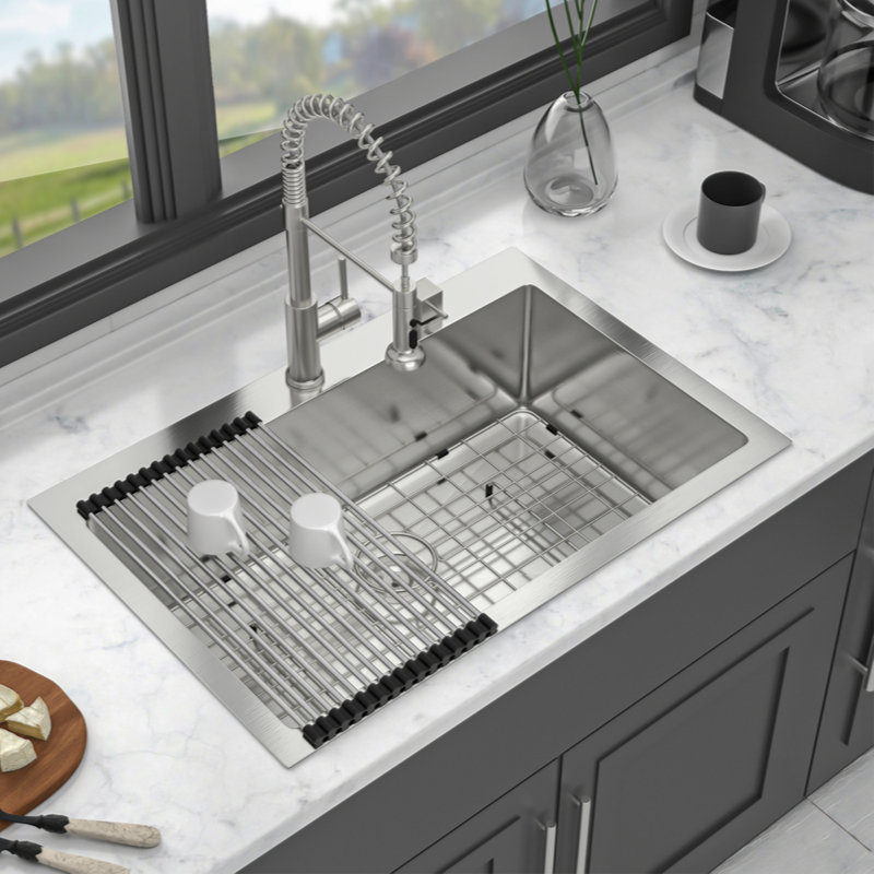 33X22 Inch Kitchen Sink Drop-In 16 Gauge Stainless Steel Single Bowl Topmount Kitchen Sink