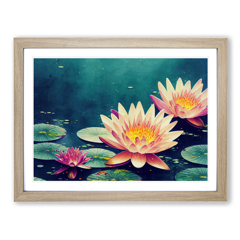 Water Lily Pond Painted Vol.3 - Framed Print, 25cm H x 34cm W x 2cm D, Oak Framed