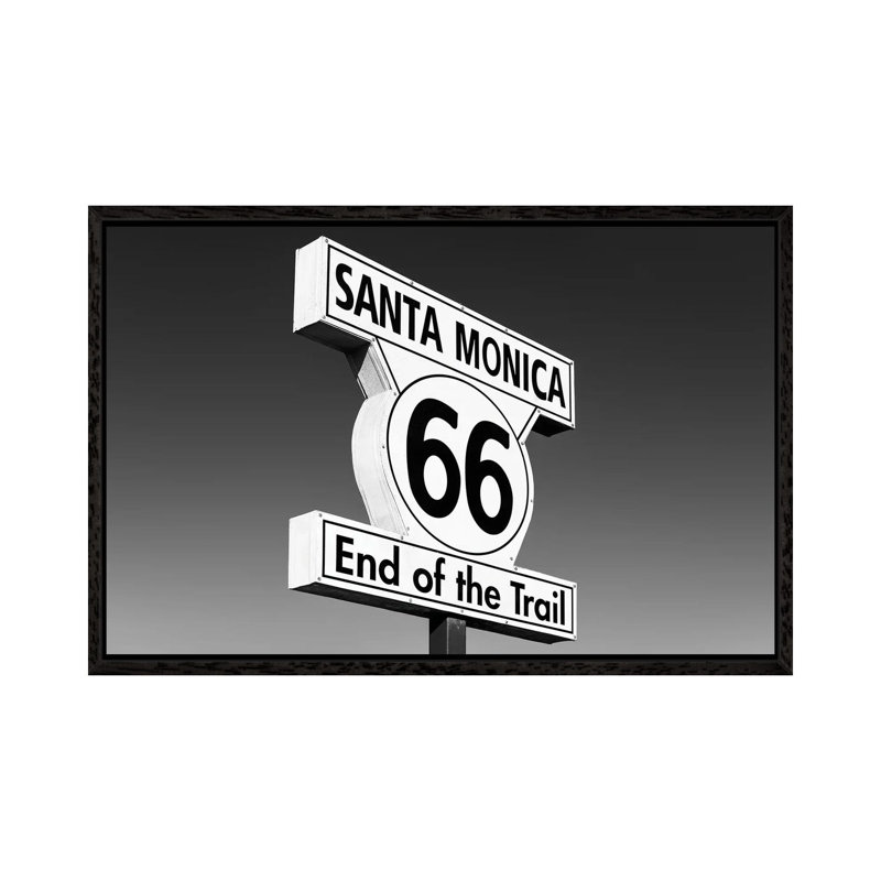 Black California Series - Santa Monica Route 66 by Philippe Hugonnard - Print on Canvas, Black Floater Framed