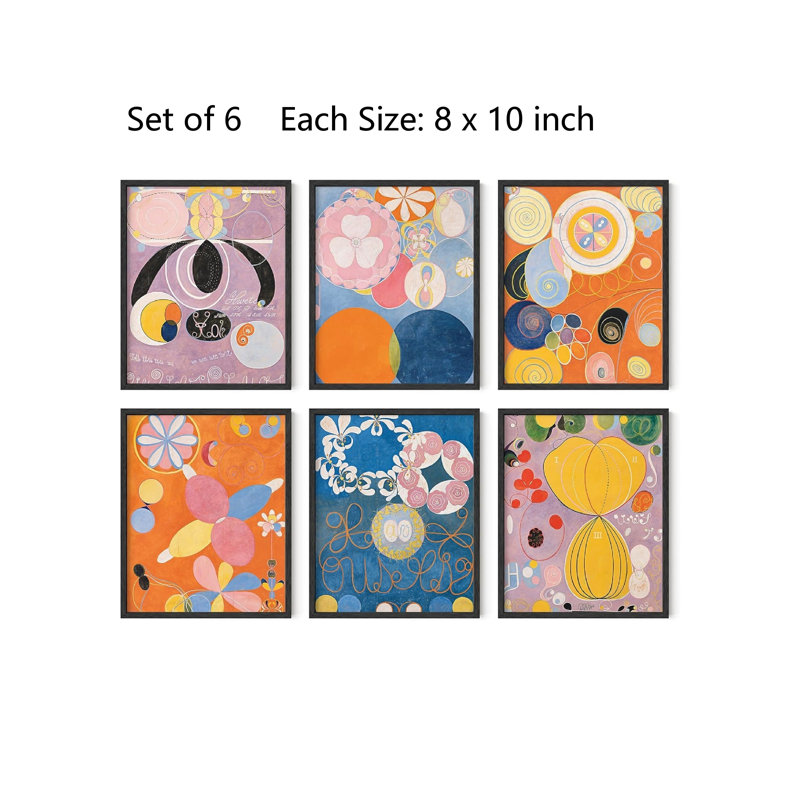 Ensemble de 6 décorations murales géométriques colorées abstraites, 8 po x 10 po, noir, pour studio et bureau