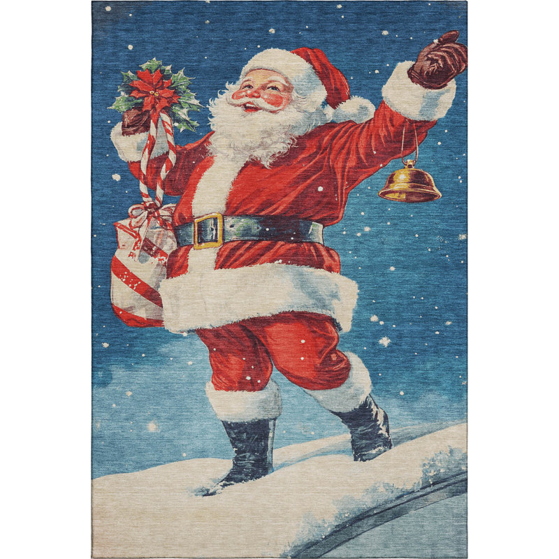 Premium Machine Washable Dockside AMF1807 Happy Santa Rug, Rectangle 8' x 10'