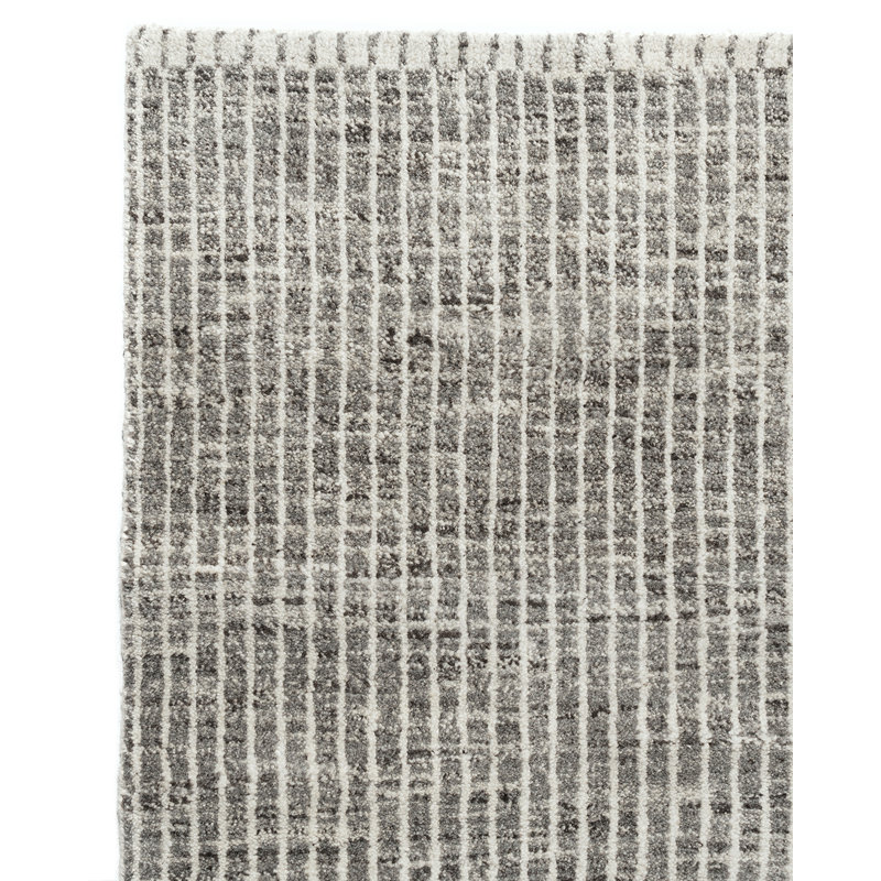Organic Hand Knotted Striped Area Rug in White/Gray, Rectangle 9' x 12'