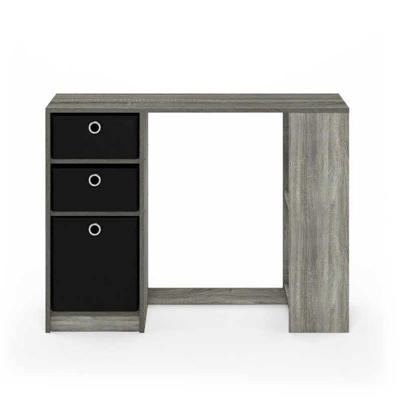 Bracan Writing Computer Desk with Bin Drawers, French Oak Grey/Black