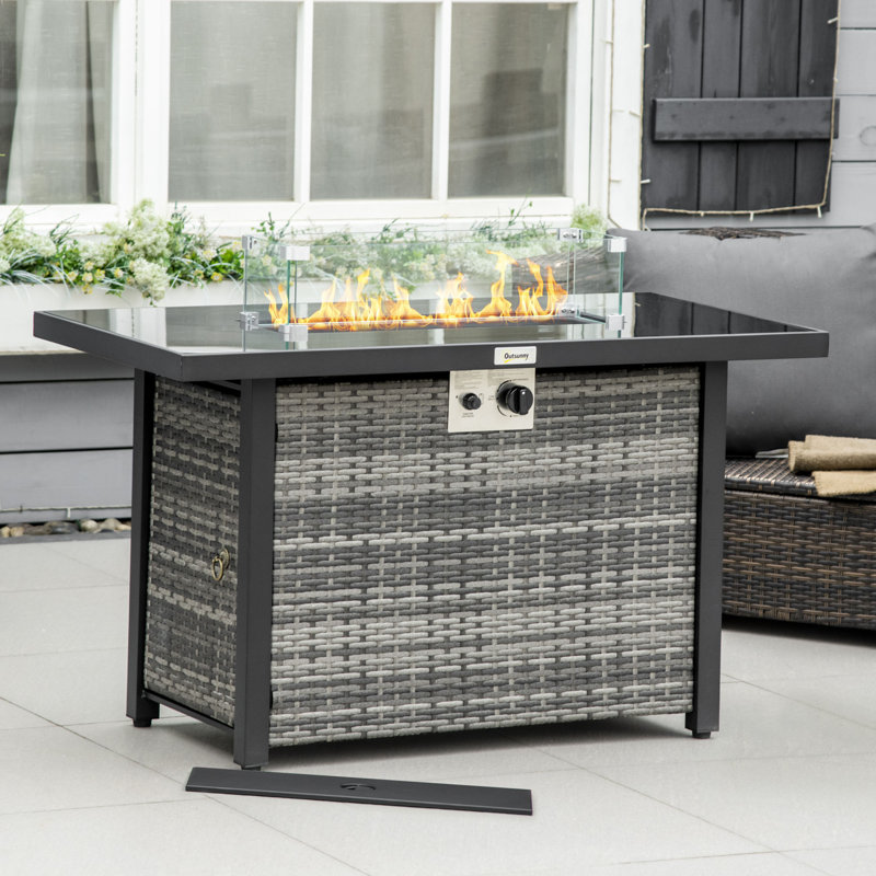 Foyer de table d'extérieur au propane en fer H 24,8 po x l 42,9 po, gris