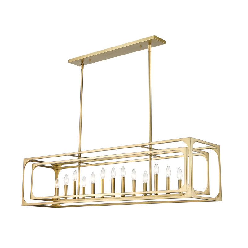 Lustre rectangulaire à 13 lumières pour îlot de cuisine, Laiton frotté