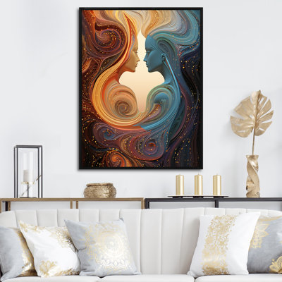 Ink Fusion Couple Kiss Romance IV - Romantic Portrait Wall Art