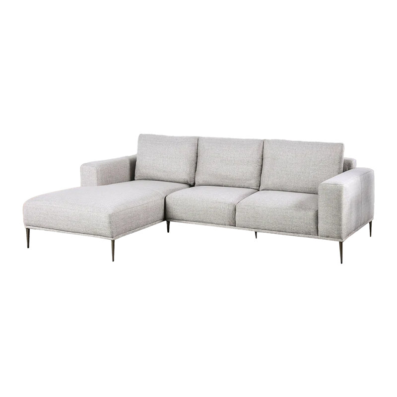 Kevin Sectional Sofa, Right Chaise, Gray Chenille, 98 Inch, Metal Legs, Left Hand Facing