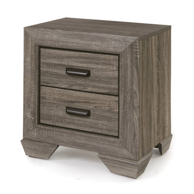 Table de chevet grise patinée - 2 options de rangement spacieuses, mécanisme de glissière centrale en métal, pieds Shaker classiques, placage de papier 3D, bordure, rangement fonctionnel de H 27 po x l 24 po x P 17 po, système de style Shaker