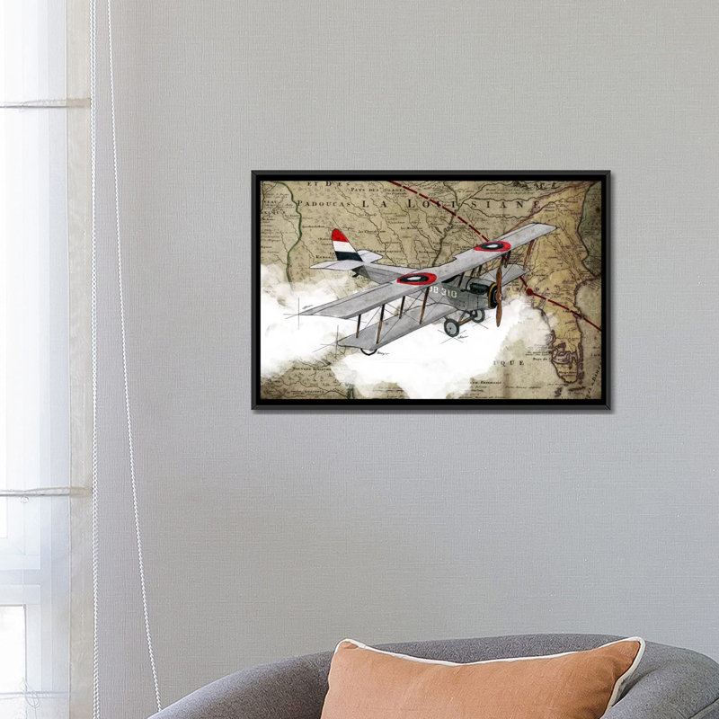 «Biplane IV», impression sur toile, H 18 po x l 26 po x P 1,5 po, Toile avec cadre noir, Pas de tapis