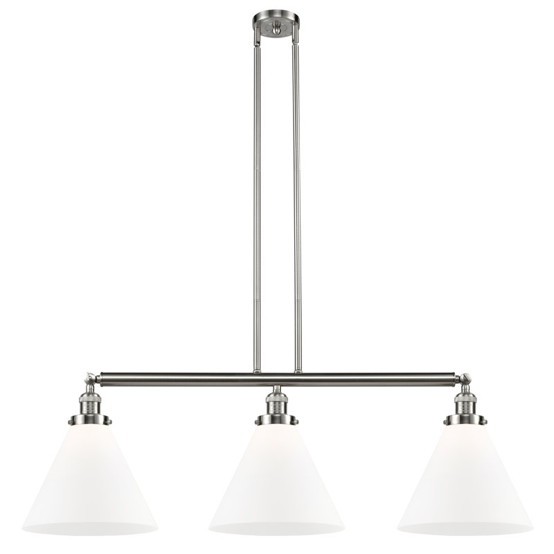 Luminaire suspendu linéaire à 3 lumières pour îlot de cuisine Pompa, Boîtier blanc mat, Ampoule non incluse, Or satiné