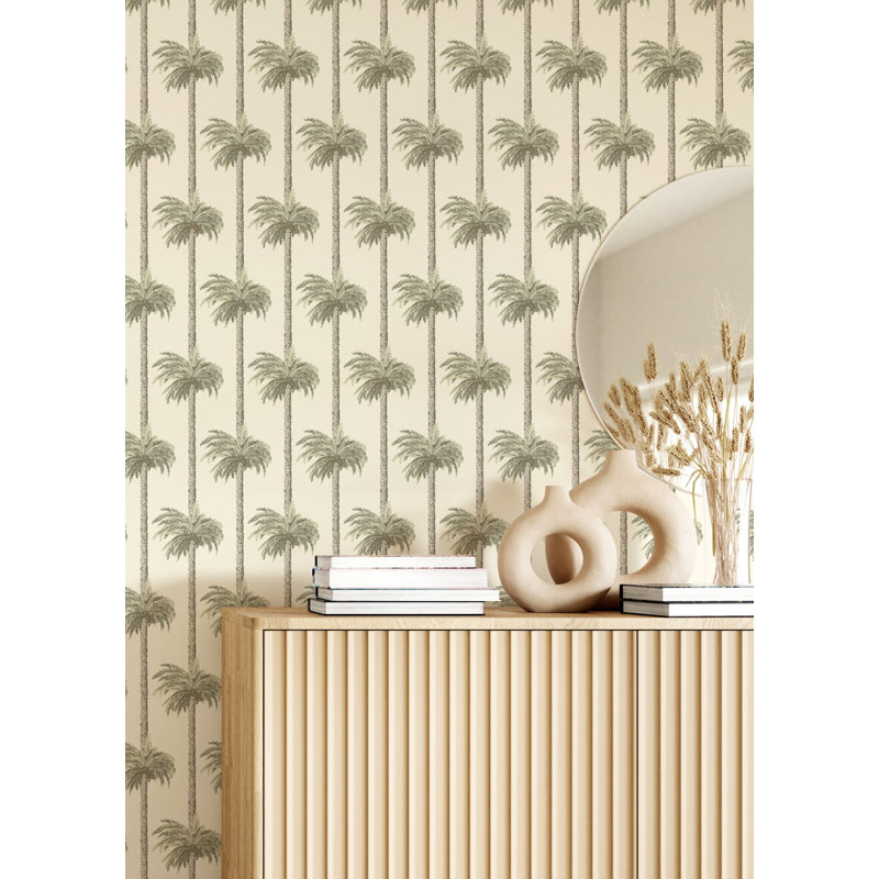 Retro Tiki Palm Trees - Sunbleached Beige Wallpaper