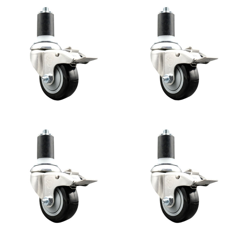 Roulettes pivotantes, H 3 po x l 3 po, Noir