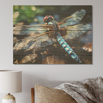 Blue Fluttering Dragonfly I - Dragonfly Animal On Wood Print