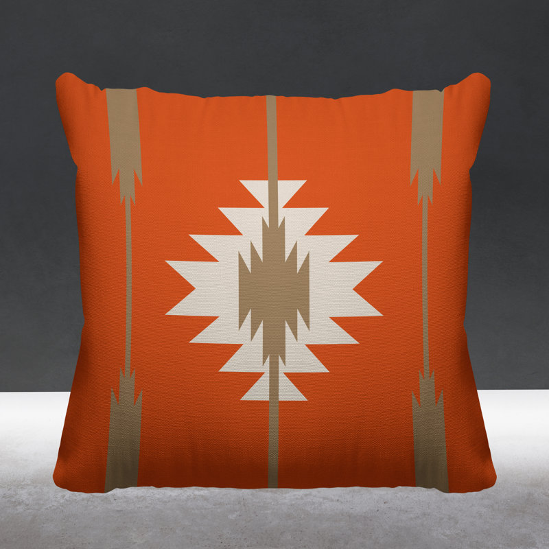 Coussin décoratif intérieur / extérieur Jolon Southwestern, Orange, 19 po x 19 po, Carré