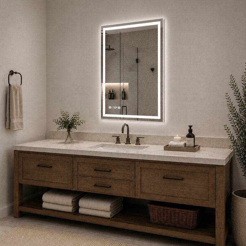 Currin 24 in. W x 36 in. H Rectangular Frameless LED Wall Bathroom Vanity Mirror, 24" x 36"