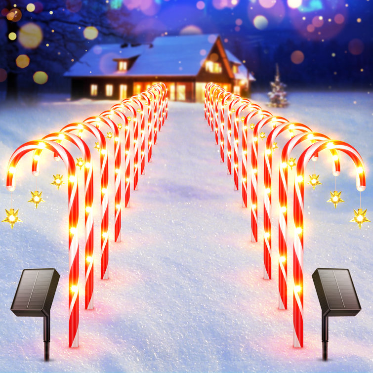 Jalie Solar Powered Christmas Candy Cane Lights Garden Stake Lighted Display
