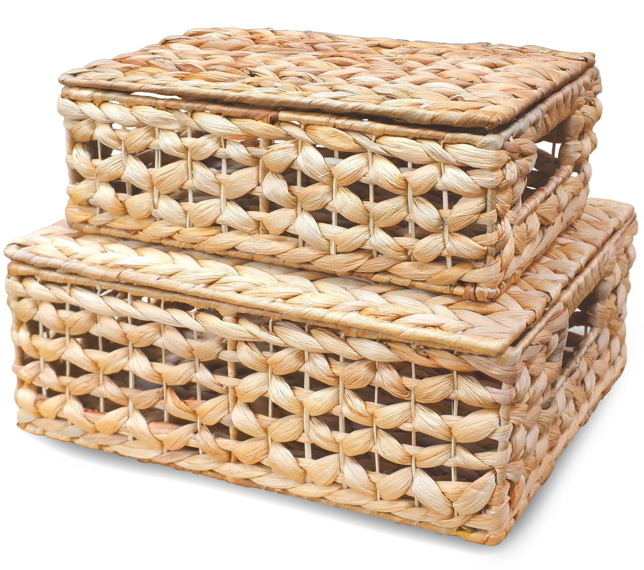 Dakota Fields Wicker Storage Basket With Lid, Set Of 2 Rectangular ...