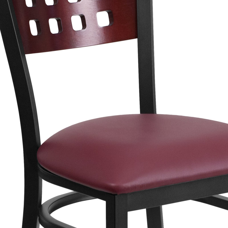 Elegant Mahogany and Burgundy Vinyl Metal Frame Side Chair
