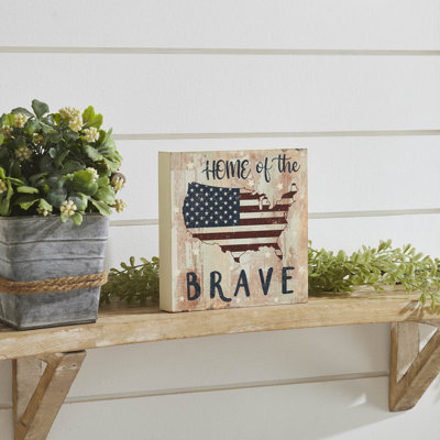 «My Country Home Of The Brave», drapeau américain sur carte MDF 6 x 6 x 1