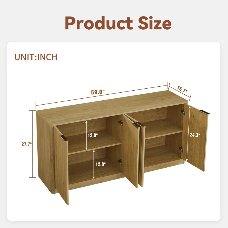 Modern Wavy Sideboard with Curved Design, Ample Storage, and Versatile Use for Living Room, Bedroom, or Kitchen, Natural