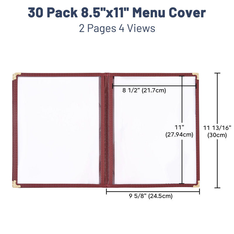 WeChef - Paquet de 30 couvercles de menu pour restaurant 8,5 x 11, 8,5 po x 11 po, Bourgogne