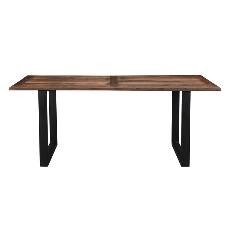 78" Dark Brown And Black Solid Wood Sled Base Dining Table