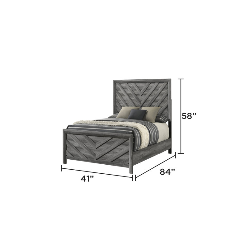 Élégant et moderne, structure de lit simple, bois gris, atmosphère de chambre à coucher, aspect élégant, fonction confortable,