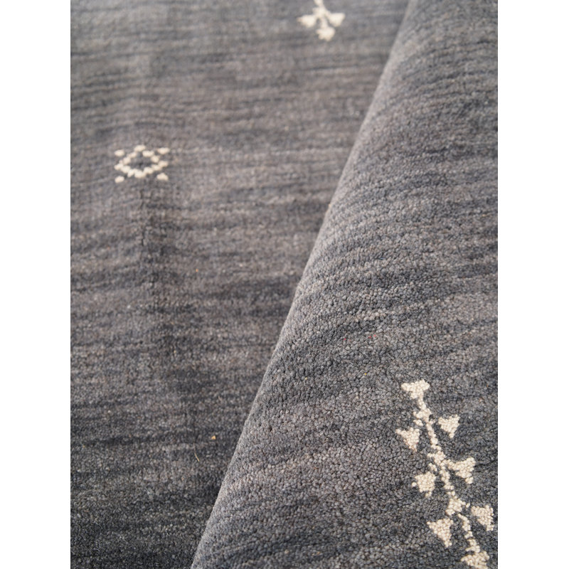 Tapis Anley en laine tissée à la main, écologique - 76 x 183 cm, format couloir, couleur blanc anthracite, design contemporain, épais et à poils longs, antidérapant, idéal pour le salon et la chambre.