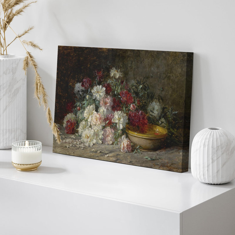 Rose, marguerite, blanc, fleurs, illustrations, décor floral rustique, botanique, Toile tendue, H 12 po x l 18 po