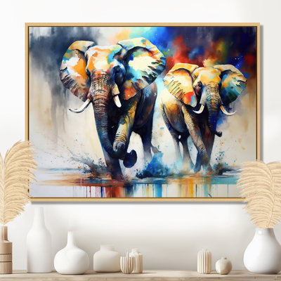 Éléphants qui courent I - Éléphant, art mural encadré