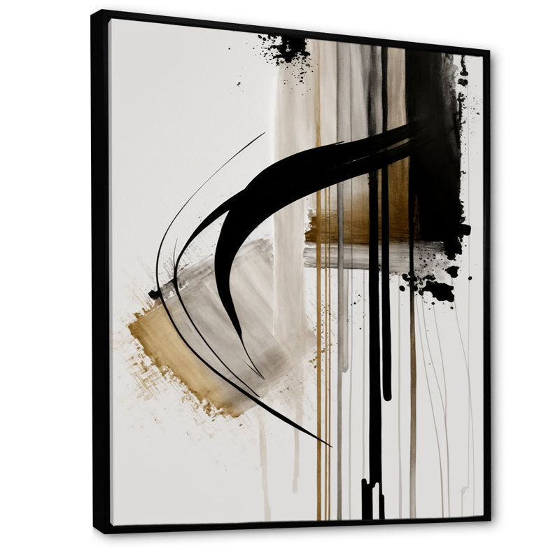 Noir, blanc et or Expression I - art mural abstrait, H 32 po x l 16 po, Toile avec cadre flottant, Noir